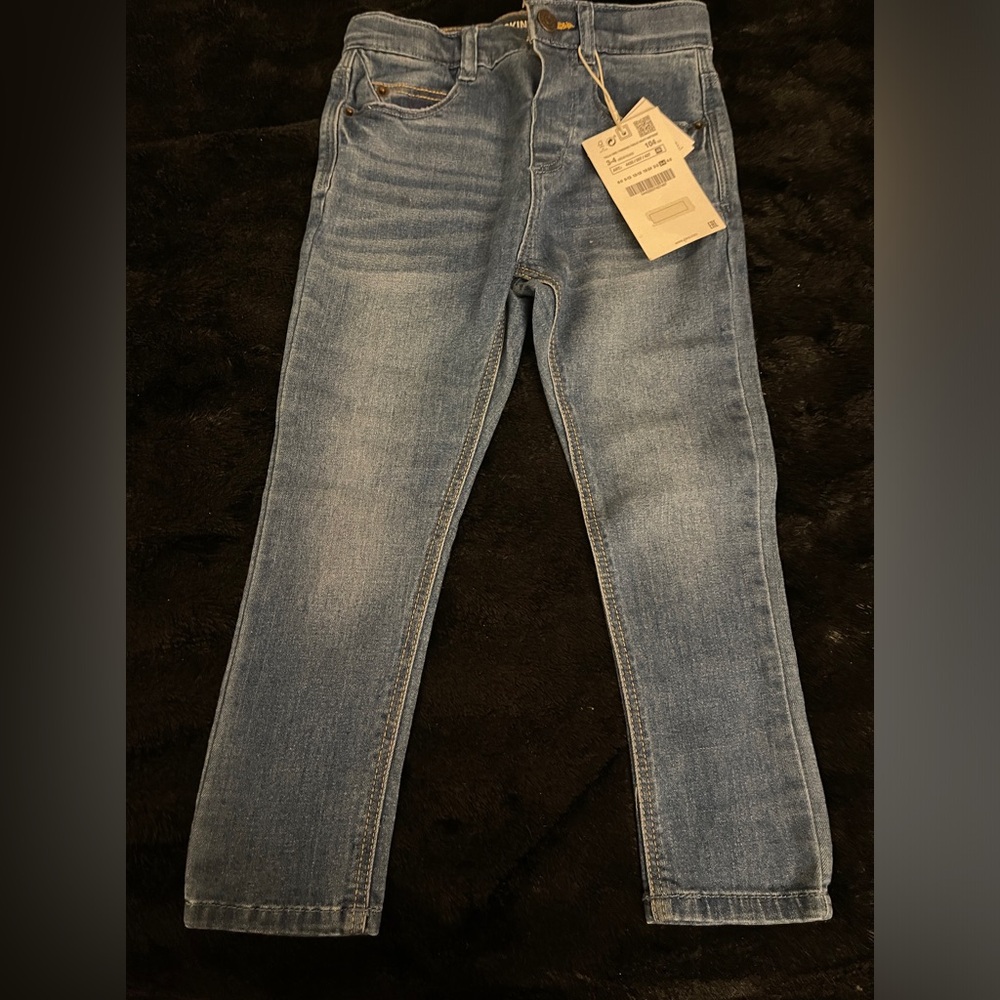 NWT ZARA Boys Skinny 3-4 Yrs Light Gray Denim Jeans Adjust Belt Inside Belt Loop